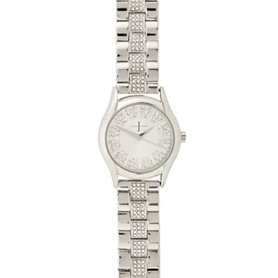 Ladies silver plated stone analogue watch
